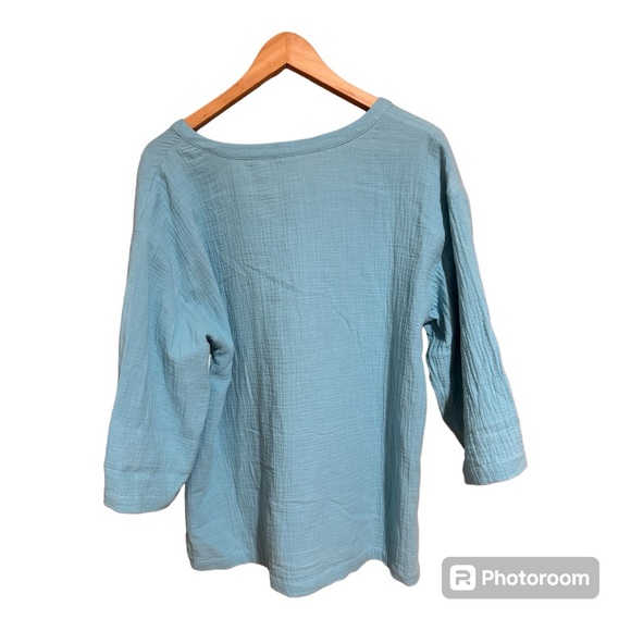 Soft Surroundings Teal Blue‎ Long Sleeve Blouse Shirt Top Gauzy Cotton Medium. - Picture 4 of 4
